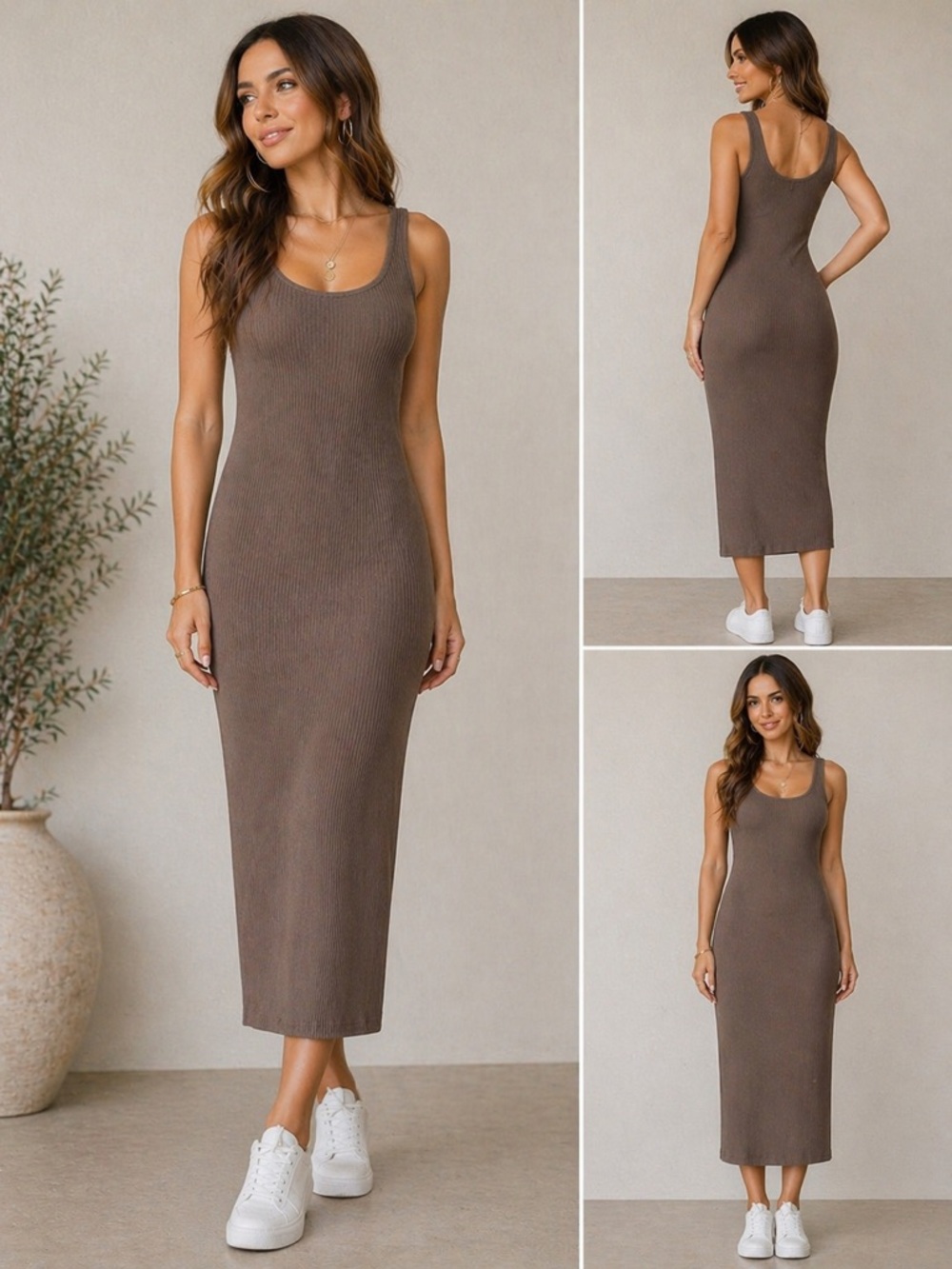 H&M Ribbed Sleeveless Maxi Dress in Taupe - Picture 3 of 8